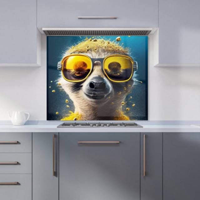 Warren Reed - Designer Meerkat With Golden Glasses Splashart Kitchen Splashback W700Mm X H750Mm, Multi