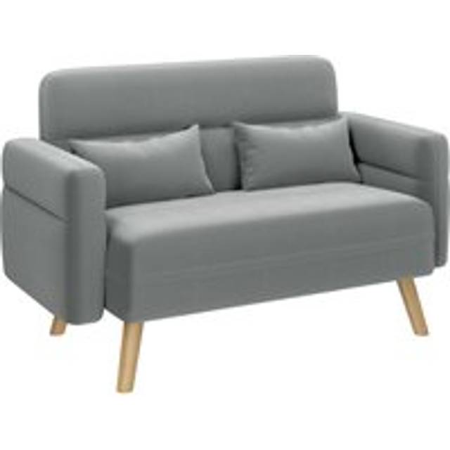 Yaheetech - Small Fabric Loveseat Sofa with Lumbar Pillows Modern 2 Seater Sofa Couch, Light Gray