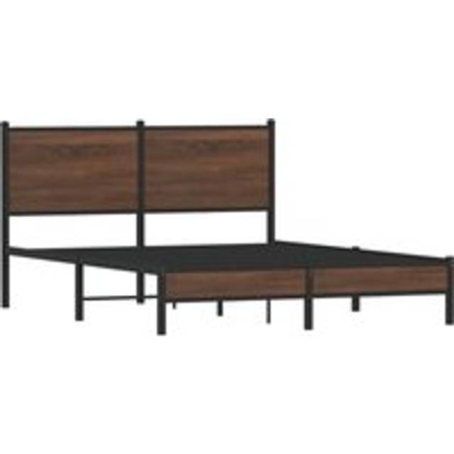 vidaXL Metal Bed Frame with Headboard Bed Base Brown Oak 150x200 cm King Size
