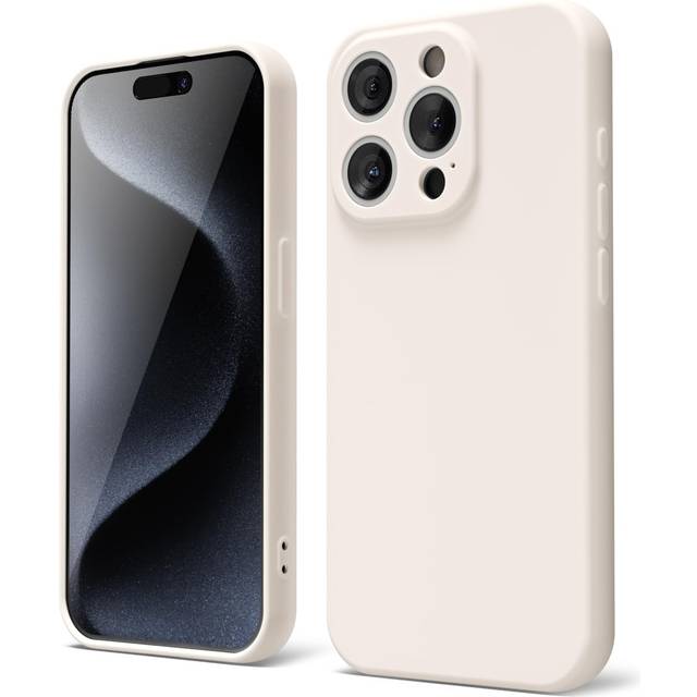 oakxco for iPhone 15 Pro Phone Case Liquid Silicone  Thin Slim Soft Rubber Gel TPU Plain Simple Cover for Women Girl Cute  Matte Solid Color  Beige St