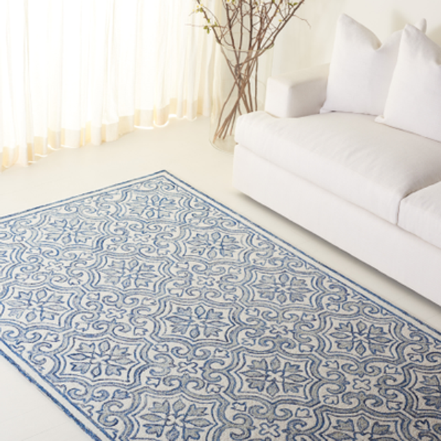 Safavieh LRL6944N-7SQ 7 x 7 ft. Lauren Ralph Lauren Square Traditional Area Rug, Navy & Ivory