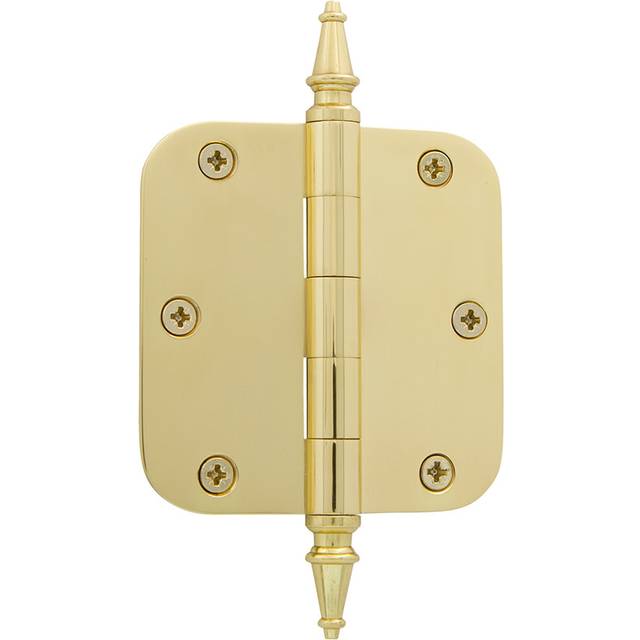 "Nostalgic Warehouse  Polished Brass 746073 3.5"""" Steeple Tip Residential 5/8"""" Radius Corners Door Hinge  1 Count (Pack of 1)"
