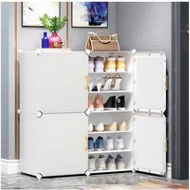 6 Tier Large Capacity Shoe Cabinet 4-Door Shoe Storage Rack - White - One Size