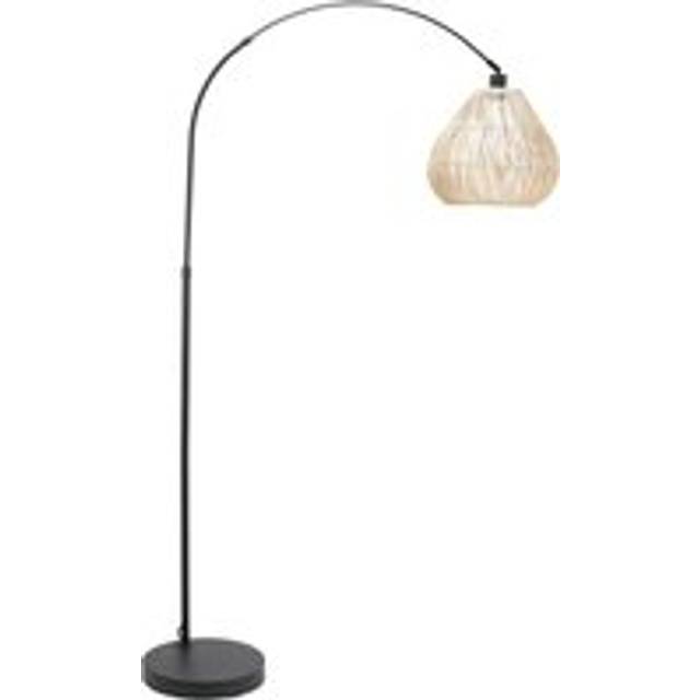 ValueLights Louis Rattan Teardrop Shade Black Arched Floor Lamp & Bulb