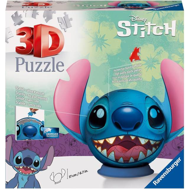 Ravensburger 3D-pussel 11574 - pusselboll Stitch med öron - 72 bitar - Pusselboll med Stitch och Disney-fans från 6 år och uppåt: Upplev pussel i den tredje dimensionen!