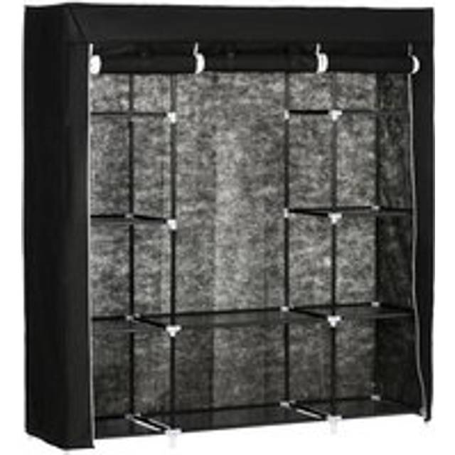 Homcom Fabric Wardrobe Portable Wardrobe With 10 Shelves 1 Hanging Rail Foldable Closets 150 X 43 X 162.5 cm Black