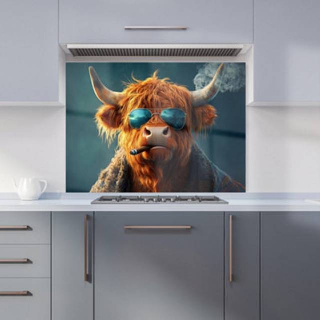 Warren Reed - Designer Highland Cow On A Dark Night Glass Bathroom Splashback, Multi