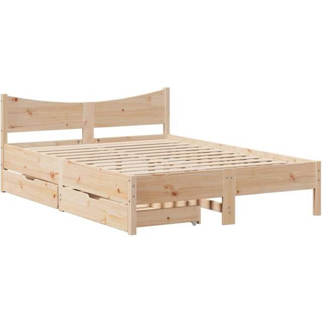 vidaXL Bed Frame with Drawers 140x190 cm Solid Wood Pine - Brown