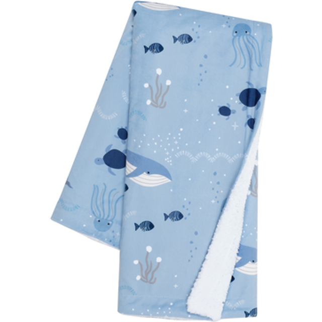 Lambs & Ivy Bubbles & Squirt Blue Ocean/Aquatic Whale Soft Fleece Baby Blanket