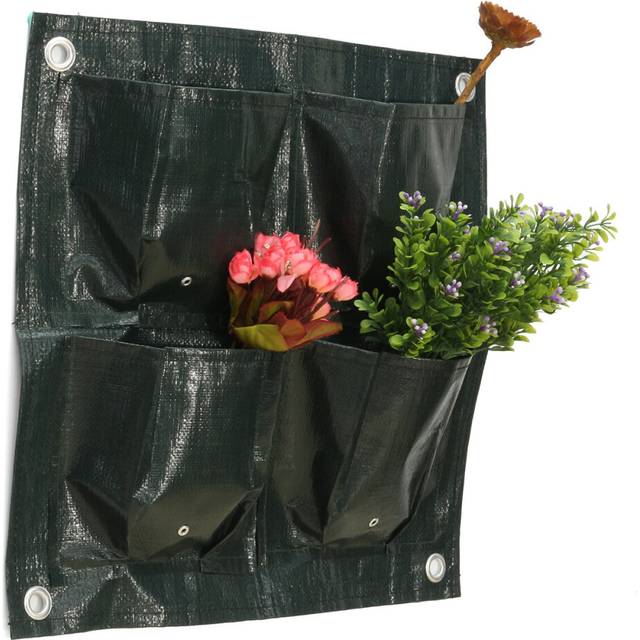 4 Pockets Home Garden Balcony Plant Bags Hanging Flower Pot PE Planting Grow Bag