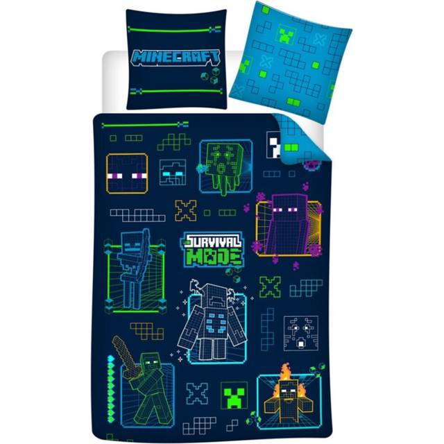Minecraft Neon sängkläder set för barn, påslakan 140 x 200 cm + örngott 63 x 63 cm