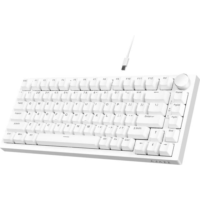 AJAZZ AK820 75% TKL Trådbundet mekaniskt speltangentbord, Hot-Swap Blue Switch, Gasket Mount Blue Light, 82 nycklar med CNC volymratt, Poron Foam, PBT Keycaps för WIN/MAC-White