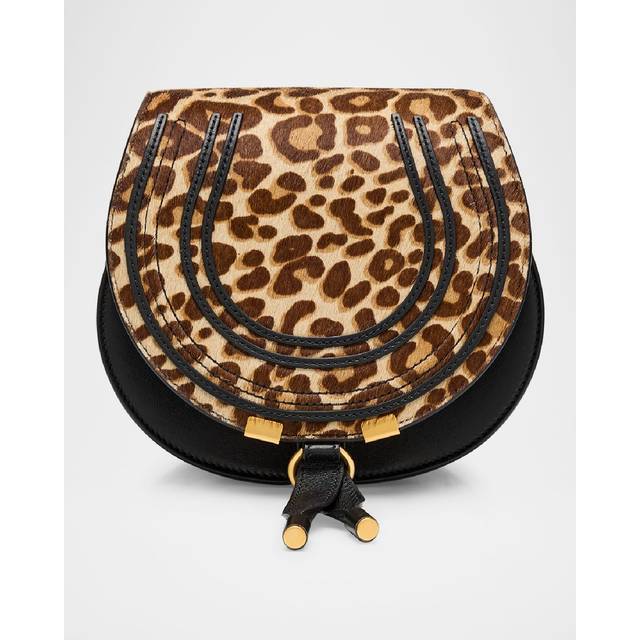 CHLOÉ Small Marcie saddle bag in leopard-print leather Brown Size OneSize 100% Calf-skin leather