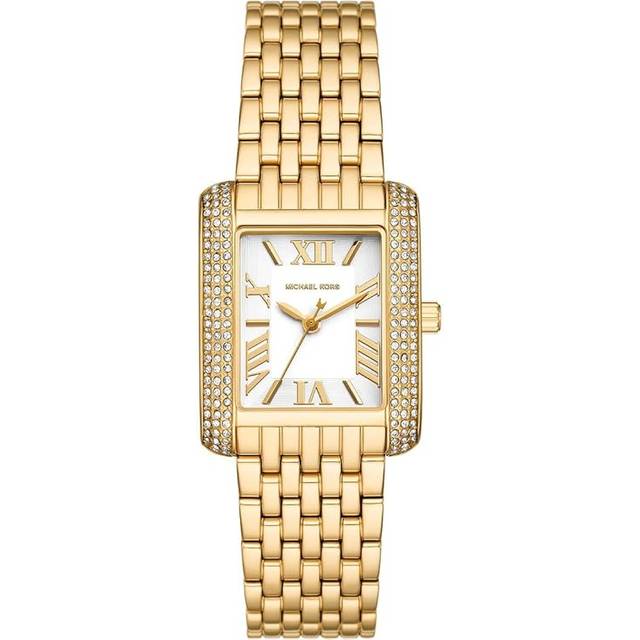 Micheal Kors Emery Ladies' Rectangle White Dial Gold Tone Bracelet Watch
