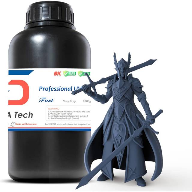 Siraya Tech Fast ABS-Liknande 3D-Skrivarharts Ej Sprött 3D-Utskrift med Hög Precision Flytande Standardfotopolymerharts för LCD DLP Skrivare (Marinblå Grå, 1 kg)