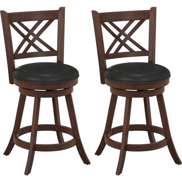 Upholstered Counter Height Barstools with PU Surface and Rubber Wood Frame-24 Inches