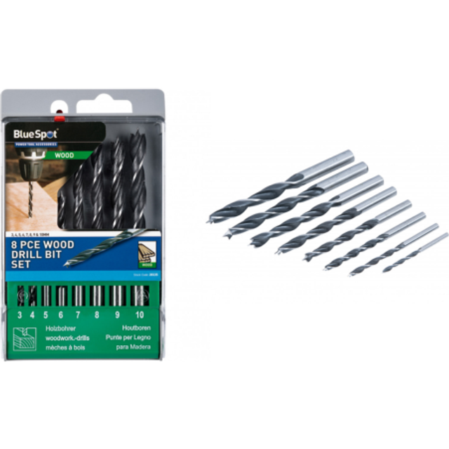 8 Piece Wood Drill Bit Set - Blue Spot 20135 8pce -  blue spot wood drill set 20135 8 piece bit 8pce