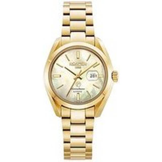 Roamer Swiss Made Montalbano Ladies Automatic Watch with White MOP dial in a Gold IP Stainless Steel Case and Bracelet with Date Feature, Beige, Women