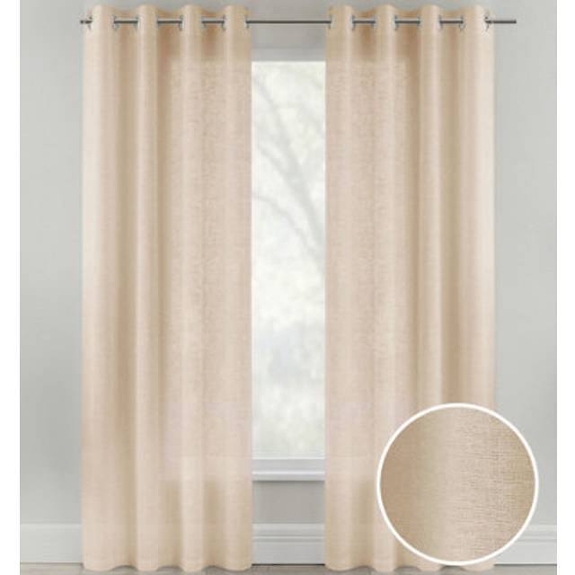 Linen Look Sheer Voile Panel Pair with Eyelet Header - Ideal for Living Rooms & Bedrooms - Natural - 140cm width x 137cm drop