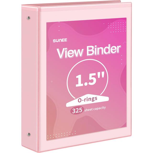 SUNEE 3 Ring Binder 1.5 Inch 1 Pack  Clear View Binder Three Ring PVC-Free Fit 8.5x11 Inches for School Binder or Office Binder Supplies  Pink Binder