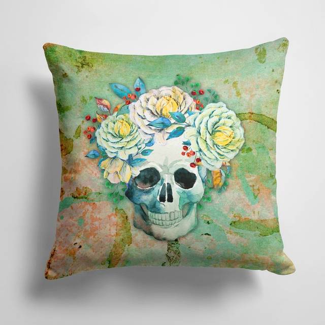 Caroline's Treasures BB5124PW1414 Day of the Dead Skull with Flowers Fabric Decorative Pillow  Multicolor  14Hx14W