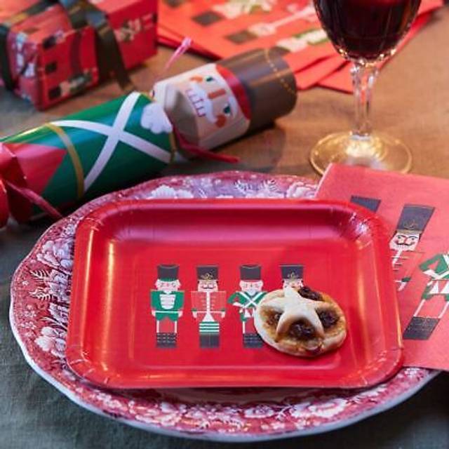 Nutcracker Themed Red Square Christmas Paper Plates Strong Feel Disposable Xmas Serving Dishes Recyclable Tableware Decorations | 12-Pack | Size: 9