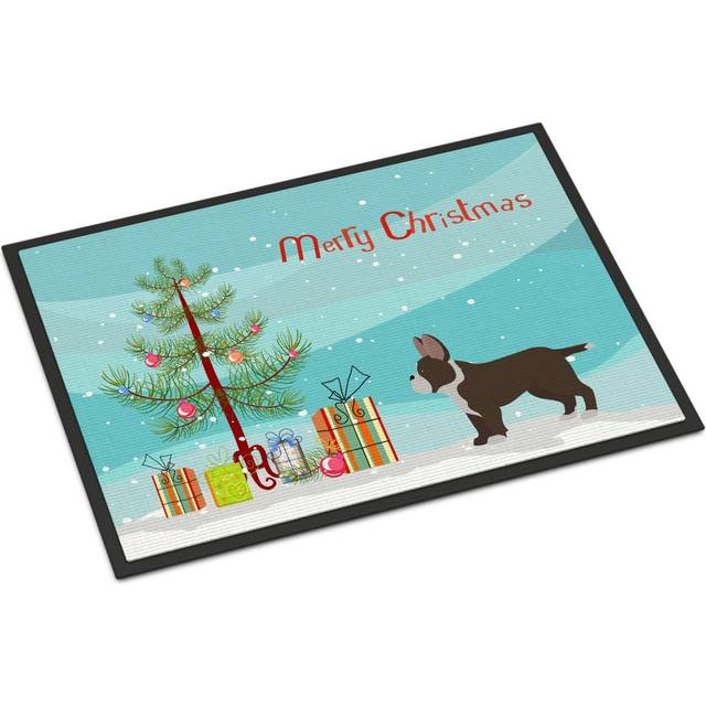"""""Caroline's Treasures Black French Bulldog Pit Bull Mix Christmas Tree Indoor or Outdoor Mat 18x27 doormats  Multicolor"""""