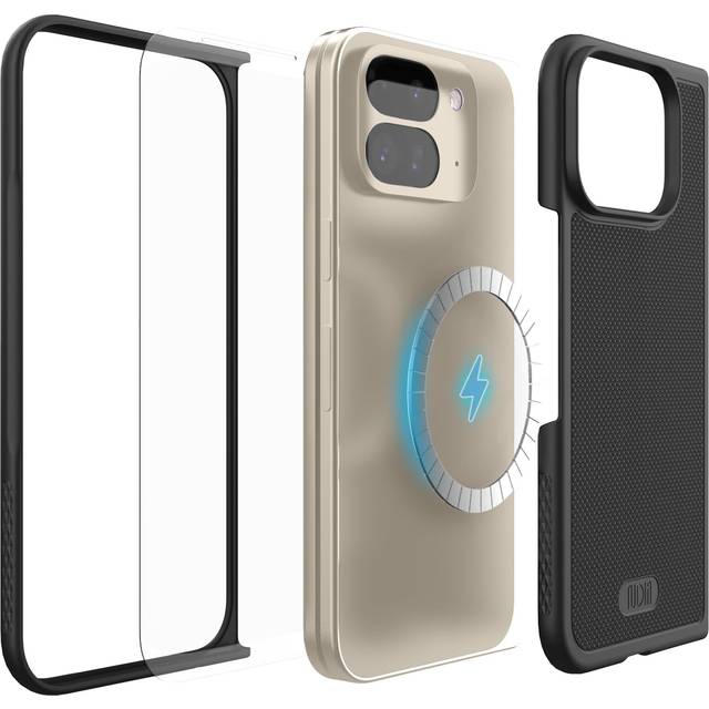 TUDIA MergeGrip V2 [MagSafe-kompatibel] för Google Pixel 9 Pro Fold fodral (2024) – [förbättrad version] tufft PC slimmat grepp lätt fodral med [integrerat skärmskydd] (svart)