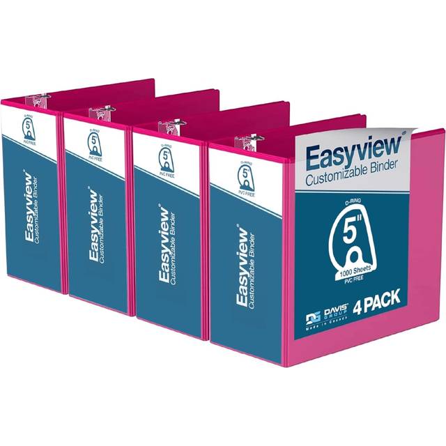 Davis Group 8407-43-04 Easyview Premium, Angle D Ring, Customizable, View Binder, 4 Pack (Pink, 5&apos;)