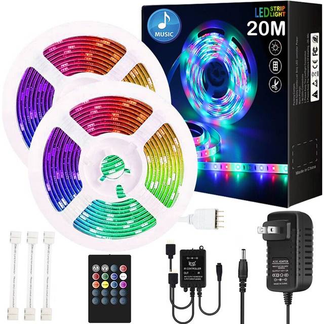 20m 65.6ft LED Strip Lights Music Sync Waterproof RGB SMD 360leds 5050 RGB LED Flexible Strip Light with 20 key IR Controller DC12V