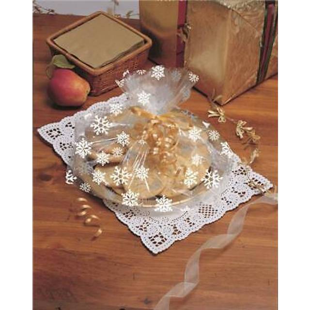 Snowflake pattern cello treat gift basket bags with twist ties x 6