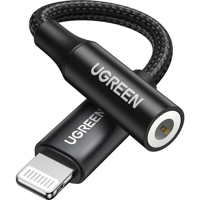 UGREEN Lightning till 3.5 mm Jack Adapter MFi-Certifiering Kompatibel med iPhone 13/12/11. (Svart)