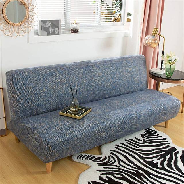 Stretch Sofa Slipcover Armless Futon Cover Printed Fitted Furniture Protector Elastic Polyester Spandex Washable Armless Sofa Cover Folding Couch Shie