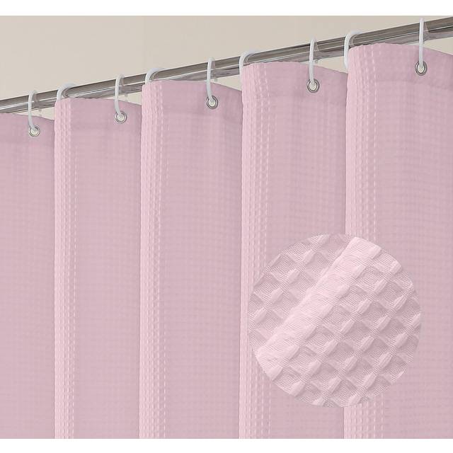 OVZME Blush Pink Shower Curtain Set  Waffle Textured Heavy Duty Fabric Shower Curtain for Bathroom  Luxury Hotel Weighted 230GSM Bath Curtain with 12