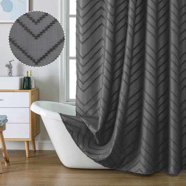 Chyhomenyc Chevron Extra Long Grey Boho Shower Curtain Set 72x78 inches  Fabric Shower Curtain Modern Farmhouse Chic Textured Tufted Chevron Striped M