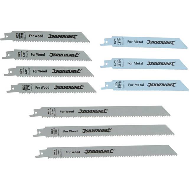 Silverline Recip Saw Blades for Wood & Metal 10-Peice  ( HCS - 240 & 150mm ) ( UK )