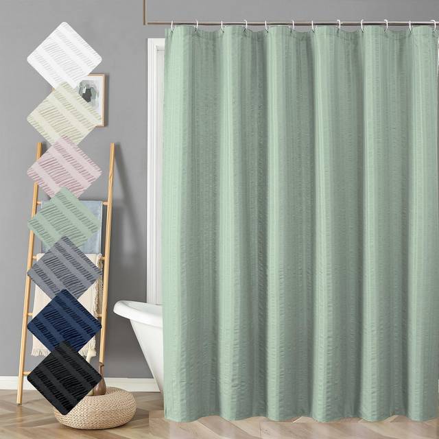 Aiyufeng Moga Sage Green Shower Curtain  3D Embossed Cloth Shower Curtain for Bathroom  Hotel Luxury Green Bathroom Curtains  M