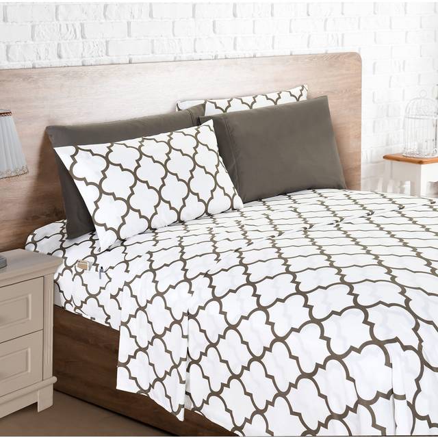 Elegant Comfort 6Piece Moroccan Trellis Print Sheet Set  Super Cozy  Fade and Wrinkle Resistant  1500 Premium Hotel Quality Mic