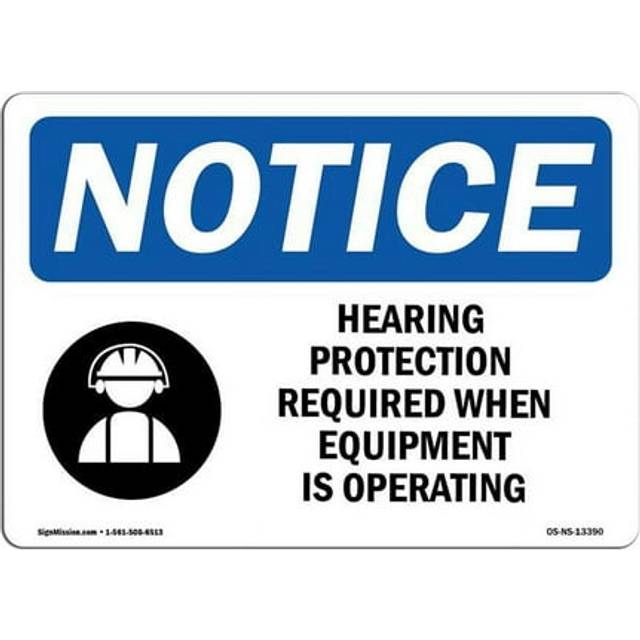 SignMission OS-NS-D-35-L-13390 OSHA Notice Sign - Hearing Protection Required with Symbol