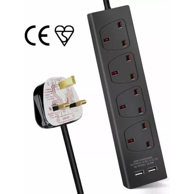 4 way main socket extension lead cable 2m 13a heavy duty top quality