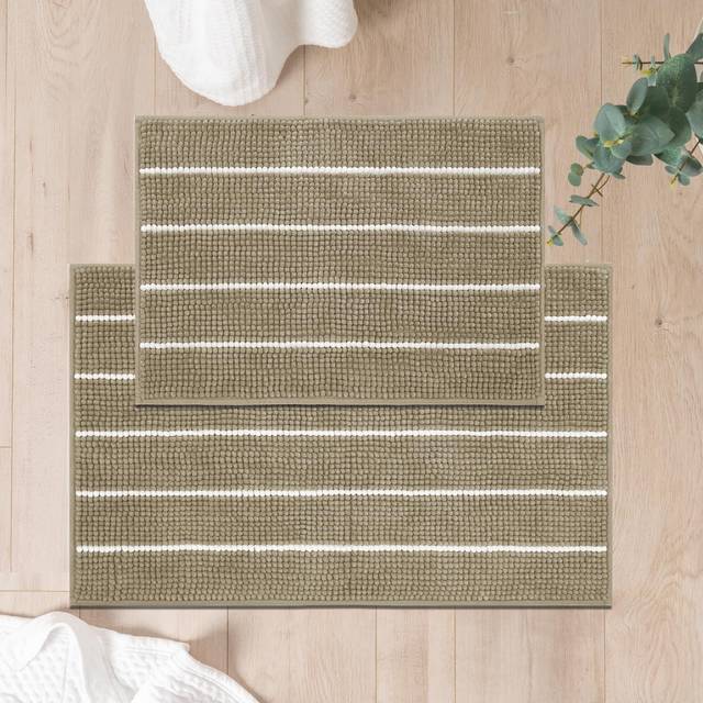 FRESHMINT Stripe Chenille Bathroom Rugs Set 2 Piece 17x2420x32  Water Absorbent Soft Bath Mat for Bathroom  Non Slip Ba