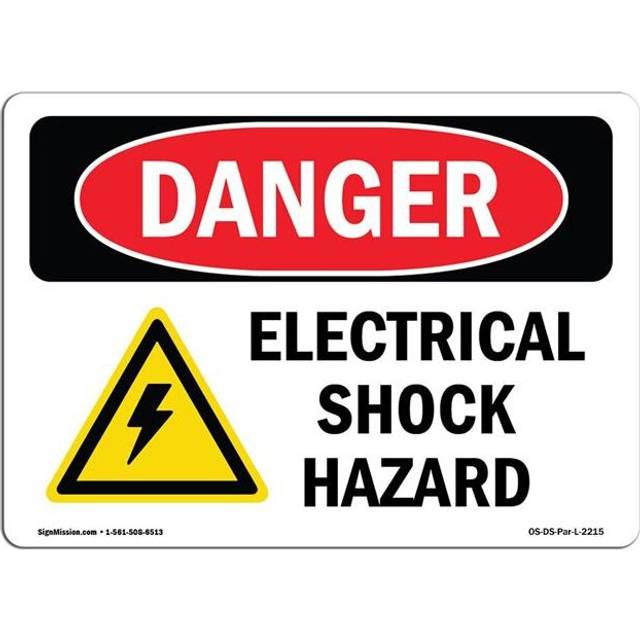 SignMission OS-DS-D-35-L-2215 OSHA Danger Sign - Electrical Shock Hazard