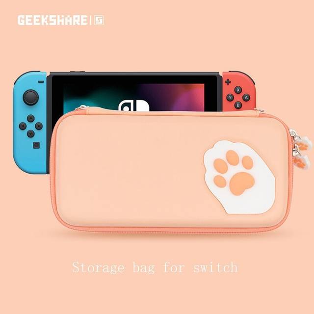 (Orange for switch) GeekShare Storage Bag Cute Cat Claw CP Hard Portable Bags For Nintendo