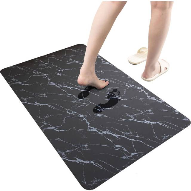 "Diatomaceous Earth Bath mat Non Slip Quick Dry Super Absorbent Shower Mat Bath Stone Mat Thin Bath mat Bathroom Floor Mat,(23.6"" x 15.7"", Dark Grey)"