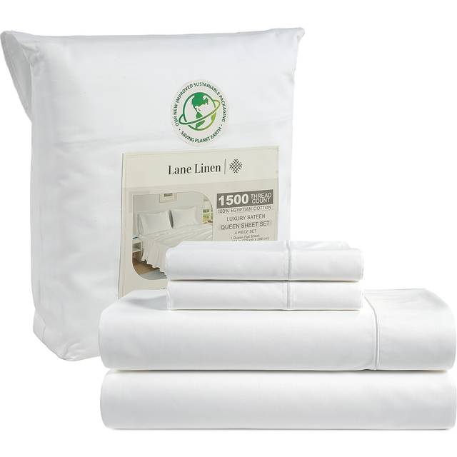 LANE LINEN 100% Egyptian Cotton White Sheets Full Size - 1500 TC  4 Piece Set - Premium Sateen Weave Cotton Full Sheet Sets - 15 Deep Pocket Full Size