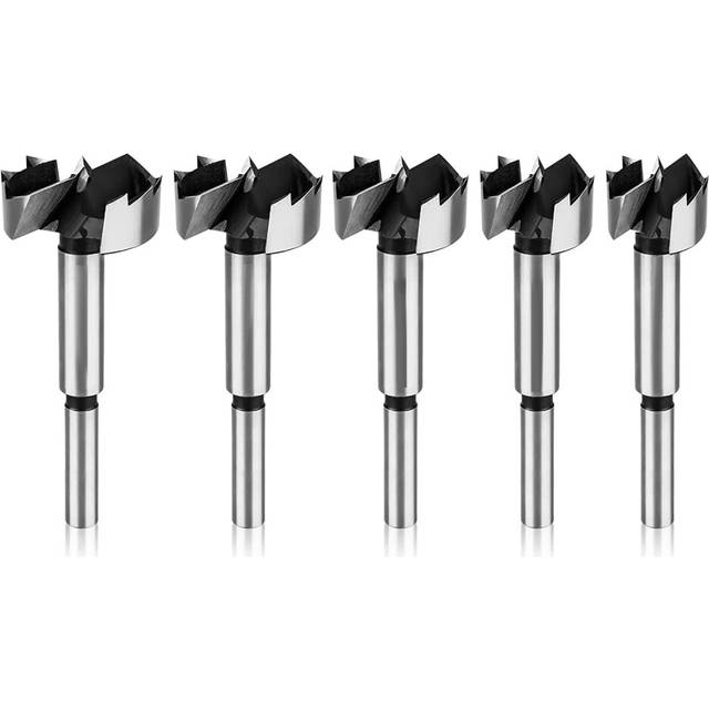 Forstner Bit Set, 5-Pcs Forstner Bits Wood Drilling Flat-Bottomed Pocket Holes in Wood, 3/8inch Fit Drills