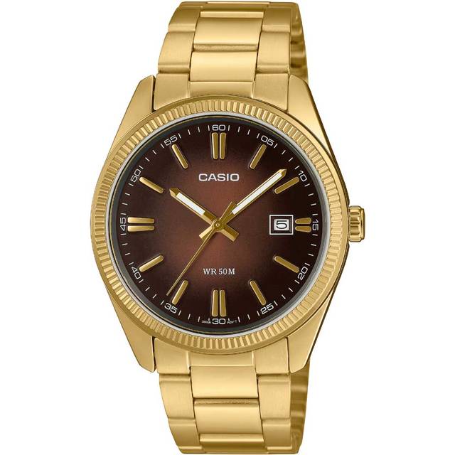 Casio MTP-1302PGC-5AVEF Men's Analog Watch – Brown Dial with Gold-Tone Stainless Steel Bracelet