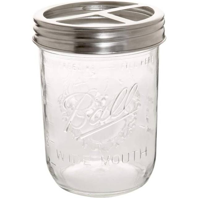 Mason Jar Toothbrush Holder with Rust Resistant 304 Stainless Steel Lid, Rustic Farmhouse Decor (Silver)