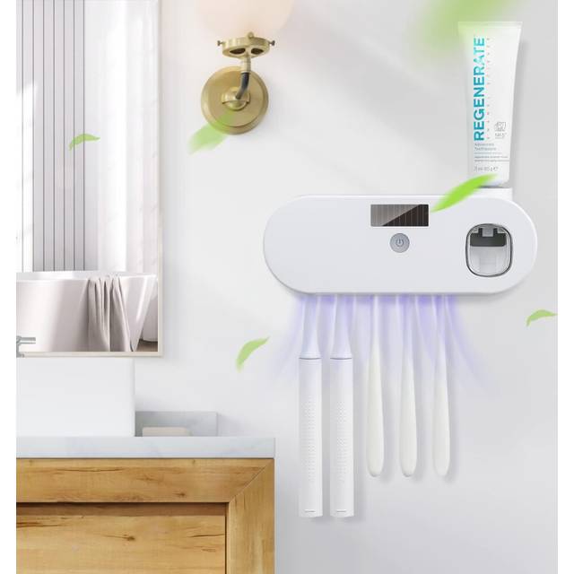Wall Mounted Toothbrush Holder, 5 Toothbrush Slots Automatic Toothpaste Dispenser Squeezer Kit Rechargeable Cordless Wall Mounted Toothbrush Holder
