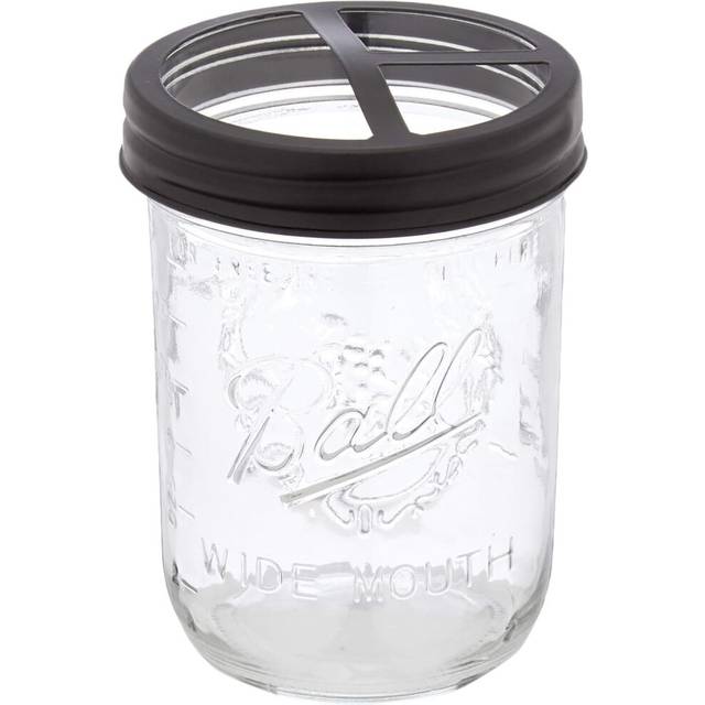 Toothbrush Holder l Mason Jar with Black Stainless Steel Lid, Rustic Wide Mouth Farmhouse Dcor